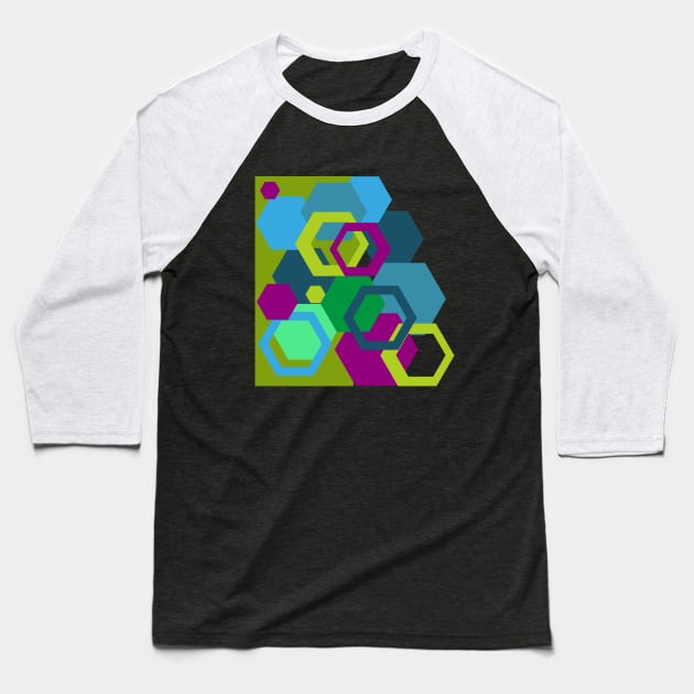 Polygons Hexagons Geometric Abstract Art Baseball T-Shirt by oknoki